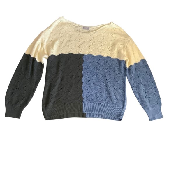 K.Jordan Colorblock Sweater Women Size 3X Wool Blend Open Knit Long Sleeve - Picture 1 of 9